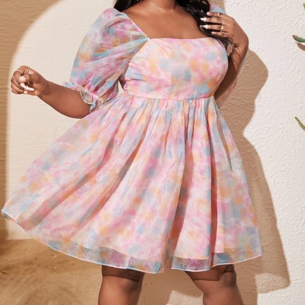 Shein Tie Dye Puff Sleeve Organza Smock Dress size 20